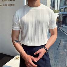 White ribbed knit T-shirt
